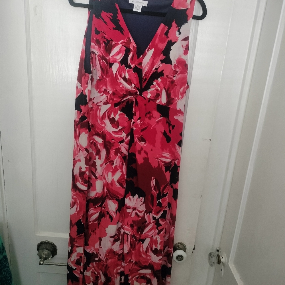 Liz Claiborne Red Roses Floral Long Maxi Sleeveless Dress XL